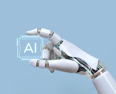 robot hand with ai name chip
